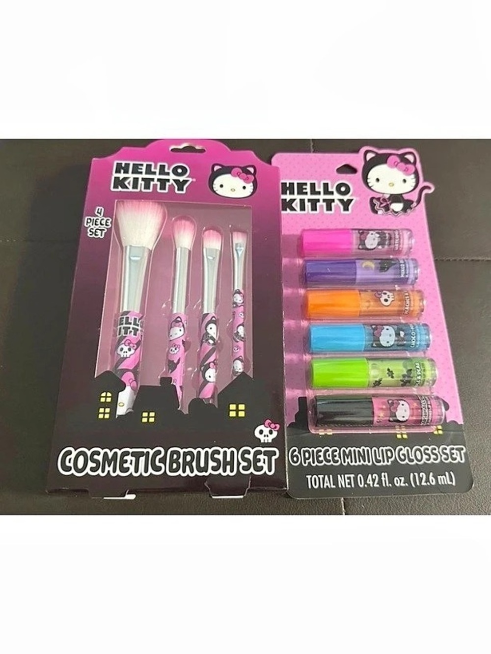 hello kitty makeup brush set & mini Lip Gloss Set